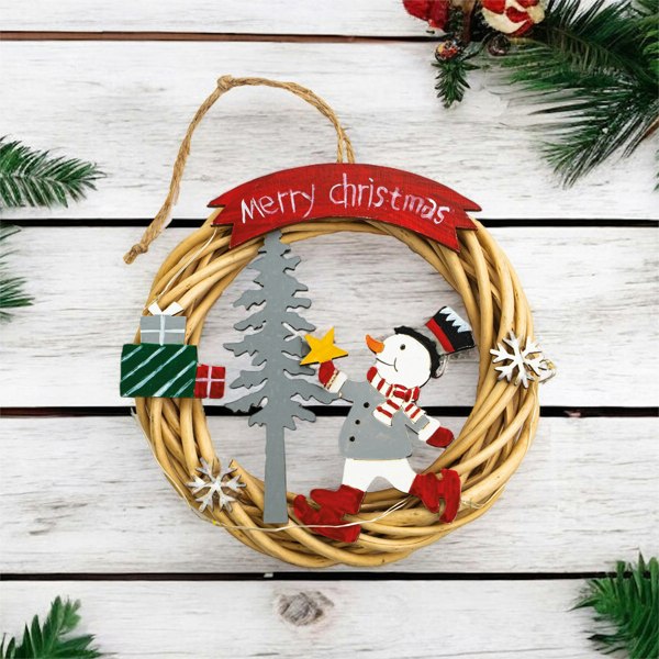 St Helens Natural Colour  Hanging Wicker  Wreath With Snowma