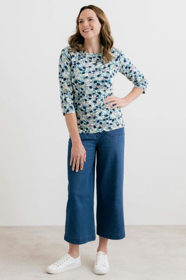 Lily & Me Monica Printed Organic Cotton Jersey Top Ocean