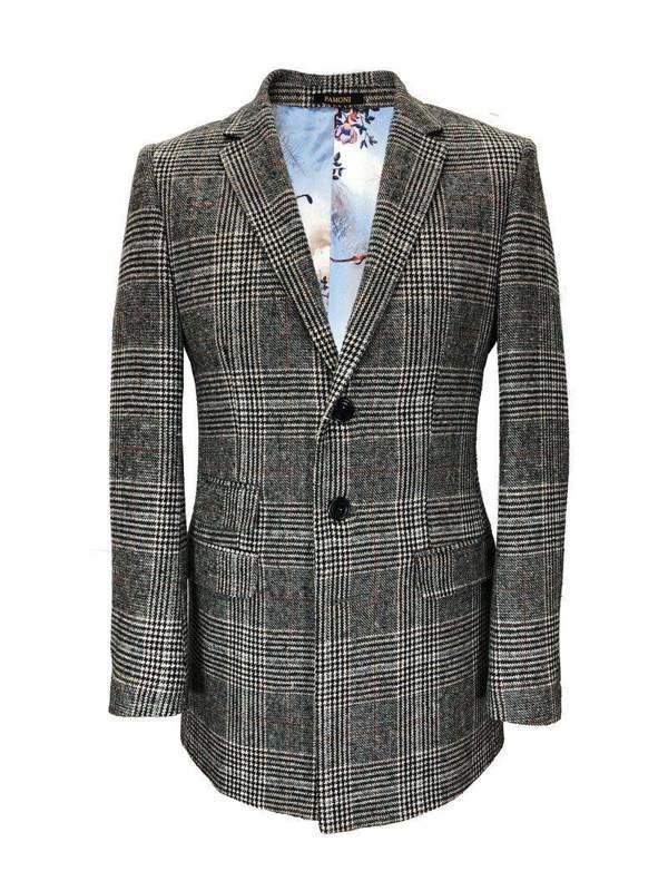 Grey Dogtooth Check Slim Fit Coat - Pamoni
