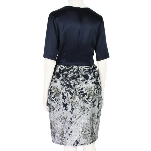 Prabal Gurung Midnight Blue Satin Silver Jacquard Bubble Skirt Dress