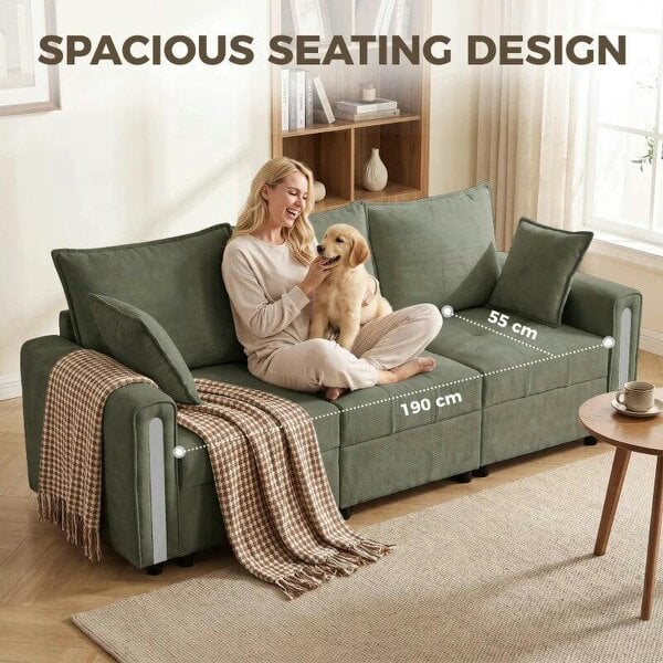 3 Seater Sofa with Lift-Up Storage, 228cm Comfy Velvet Couch with Wide Deep Seat, Dark Green