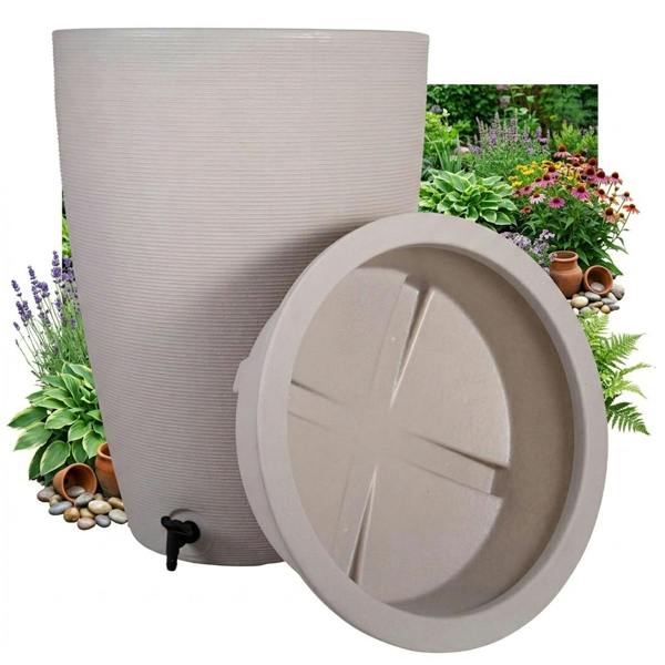 120 Litre Stylish Amesbury Stone Water Butt Rain Collector With Tap & Lid Garden Water Storage Tank