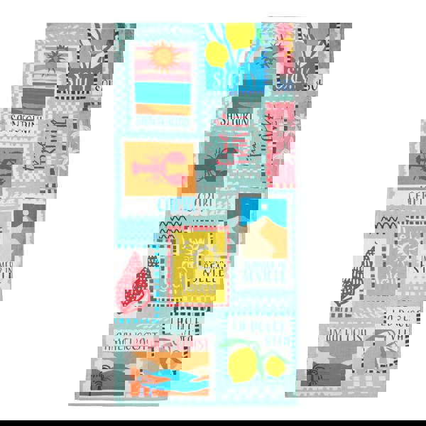 Catherine Lansfield Postcards Cotton Beach Towel Sage Green