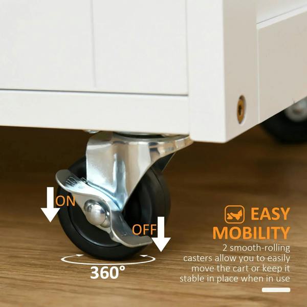 Metal caster wheel for rolling kitchen trolley, showing 360° swivel support
