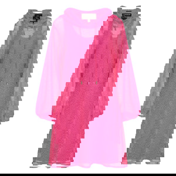Plus Size Aphrodite Hot Pink Holiday Resort Dress with matching hot pink undergarment and hoodie on mannequin. Short Version as a cut out from the front.