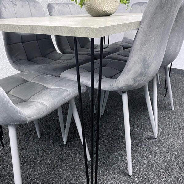Kosy Koala Grey Dining Table with Hairpin Legs, Bench & 4 Grey Velvet Chairs Set for Kitchen & Dining Room