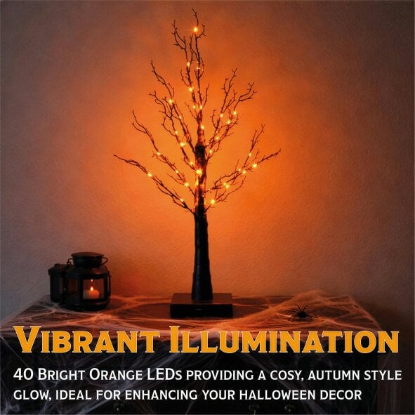 Scotts of Stow Fxlab 10x10x60cm 40L Orange LED Halloween Black Glitter Tree Indoor Battery Decoration with  Timer