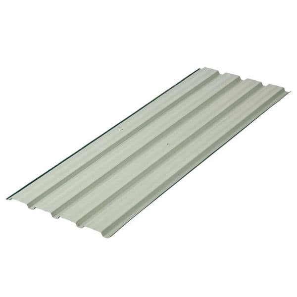 Light green corrugated steel roof sheet panel with raised ribbed ridges