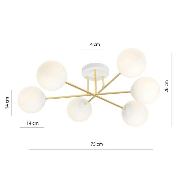 Emibig MAGNUM Ceiling lamp  6 x E14 White, Gold with White Shade