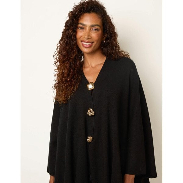 Blue Vanilla Batwing Button Detail Poncho