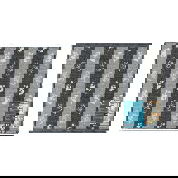 JVL Machine Washable Pet Mat 40×70 cm – Absorbent Indoor Dog & Cat Mat for Feeding Stations, Food Bowls & Entryways – Classic “Paw Prints” Design