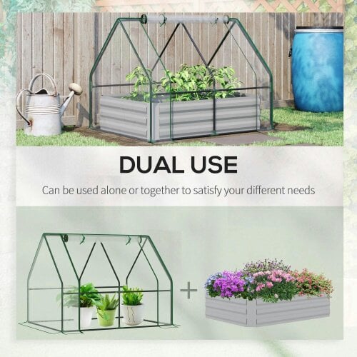 Bobobiy Raised Garden Bed with Greenhouse, Steel Planter Box with Plastic Cover, Dual Use for Flowers, Fruits and Herbs, 127L x 95W x 92H cm