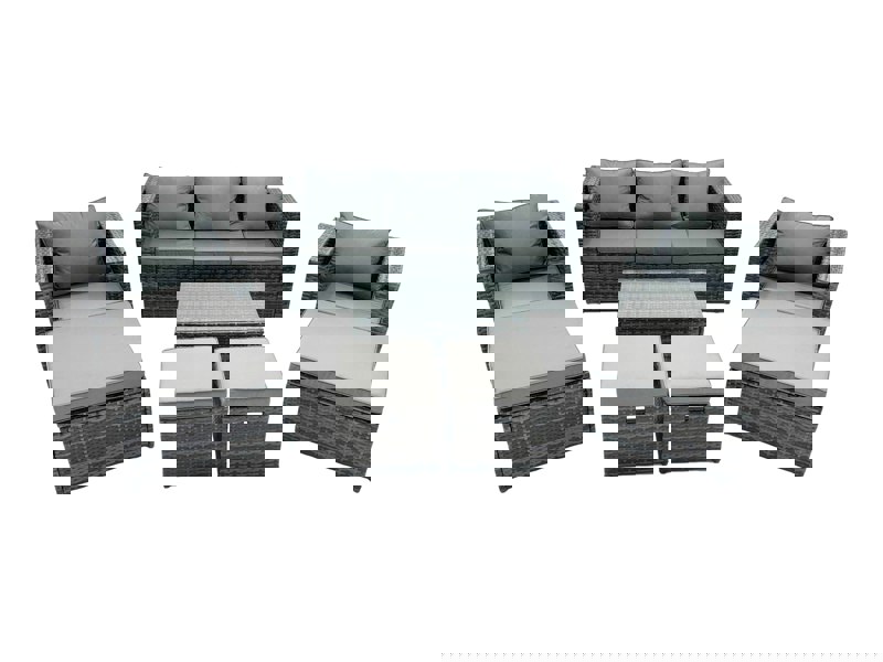 Fimous Outdoor Coffee Table Sofa Armchair Set with 2 Big Stools 2 Small Footstools Garden Furniture Set Dark Grey Mixed