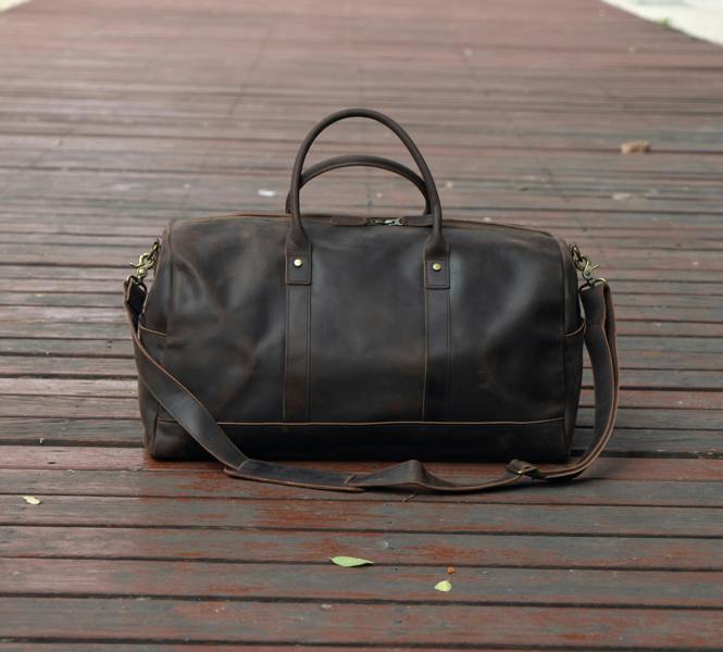 Touribag Genuine Leather Holdall Dark Brown