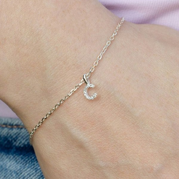 Mylee London Crystal Initial Dainty Chain Bracelet
