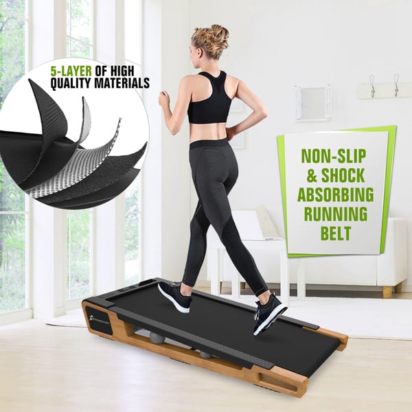 Strongology INCLINO 5° Incline Light Walnut Wood Finish Home and Office Quiet 2.0HP Adjustable Speed 1-6km/h Bluetooth  LED Display Treadmill