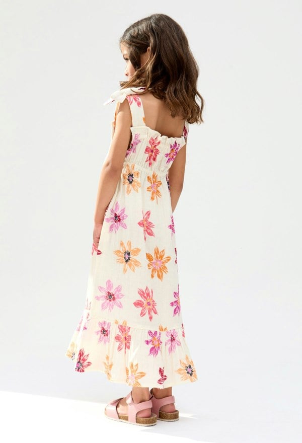 Kids Flora Gathered Hand Drawn Floral Print Dress In Multi - image 4