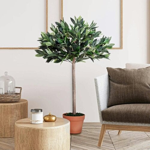 Bobobiy 3ft Artificial Olive Tree Indoor Plant Greenery for Home Office Potted in An Orange Pot