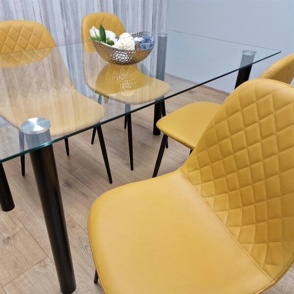 Kosy Koala Glass Dining Table with 4 Mustard Chairs Dining Room Dining Table set for 4