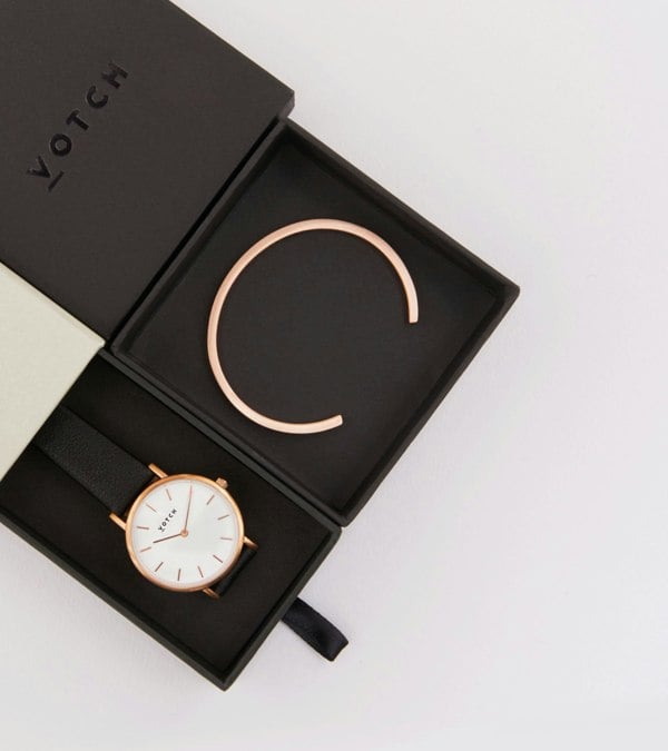 Votch Rose Gold Bangle with Rose Gold & Black Petite Watch