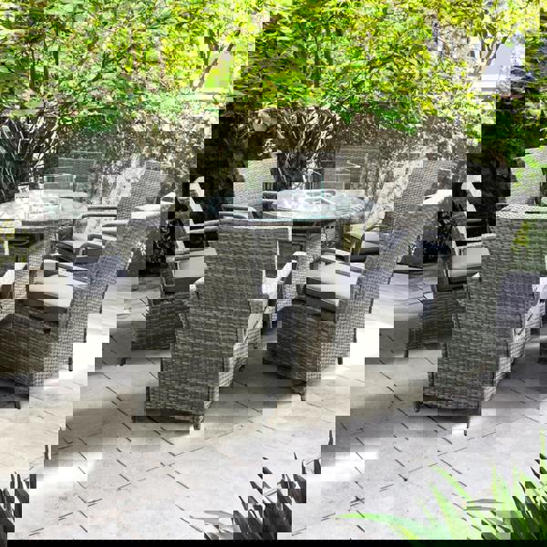 windsor rattan 6 seat firepit dining set in mixed grey