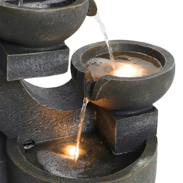 C Shaped Outdoor Fountain Garden Patio Water Feature LED Light Cascade Bowl Fountains & Waterfalls Living and Home