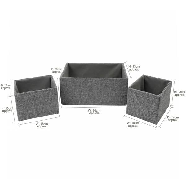 JVL Chroma Rectangular Fabric Storage Baskets for Home Organisation, Set of 3, Grey