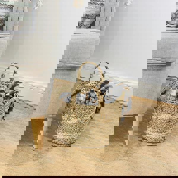 JVL Palma Natural Large Rectangular Woven Storage Basket for Home Storage, Brown