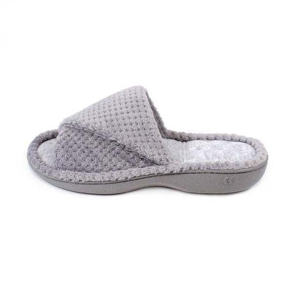 Totes Isotoner POPCORN TURNOVER OPEN TOE Womens Mule Slippers Pale Grey