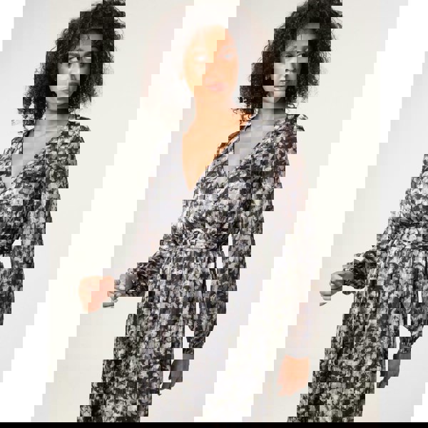 Blue Vanilla Printed Lurex Buckle Belted Midi Dress