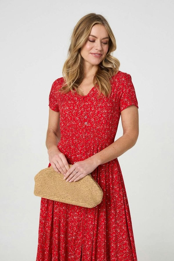 Red | Ditsy Floral A-Line Maxi Dress
