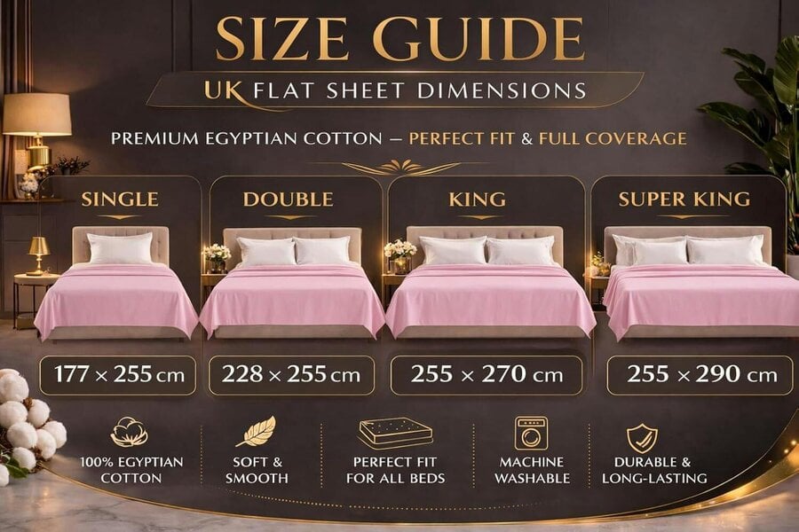 Night Zone 200 Thread Count Egyptian Cotton Flat Sheet – Hotel Quality Bed Linen - Pink