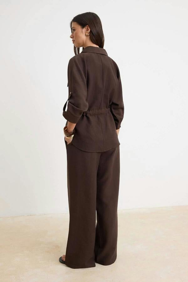 2-Piece Long Sleeve Shirt and Wide Leg Trouser Co-ord
