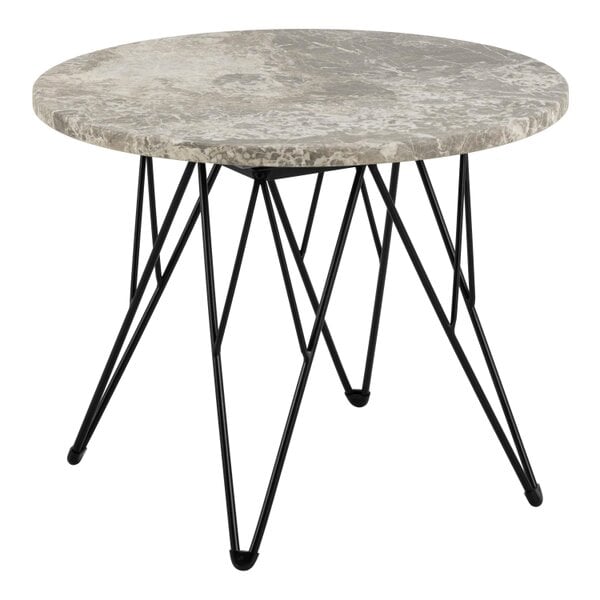 Wyld Haus Toulouse Grey Marble Effect Side Table Black Steel Base