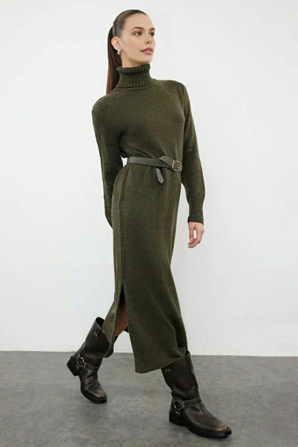 WOVCOR Midi Wide Cut Soft Texture Knit Dress