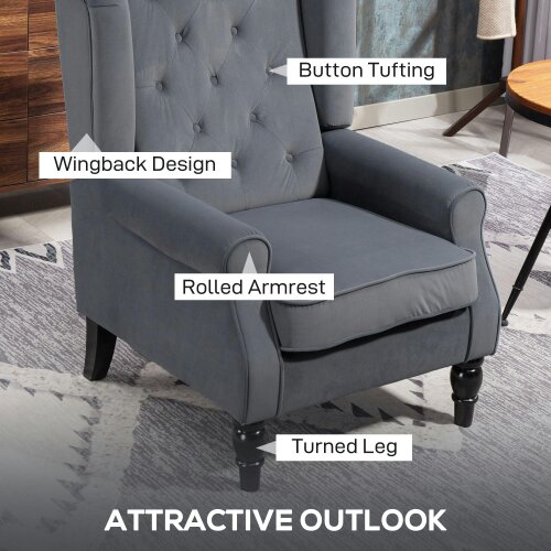 Wyld Haus Vanola Fabric Grey Retro Wingback Accent Armchair With Diamond Button Tufted Upholstery