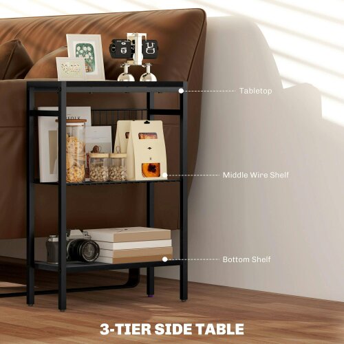 Wyld Haus Notosu Metal And Wooden Black Industrial 3 Shelf Side Table