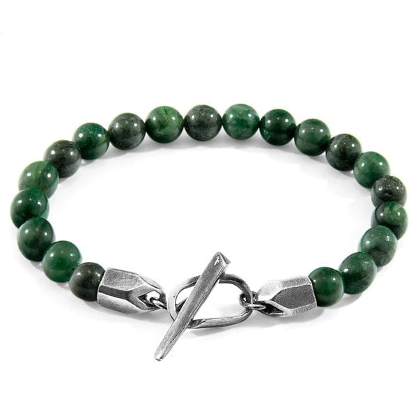 Anchor & Crew Green Jade Tinago Silver and Stone Beaded Bracelet