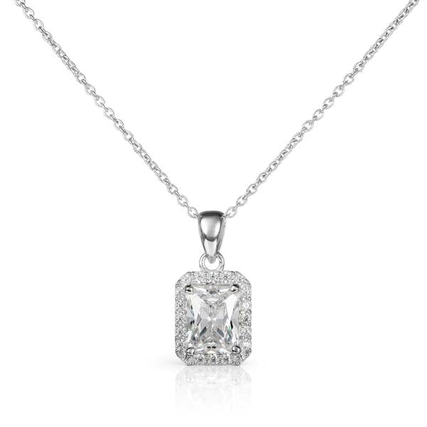 namana 925 Sterling Silver Emerald Cut White Halo Pendant Necklace For Women