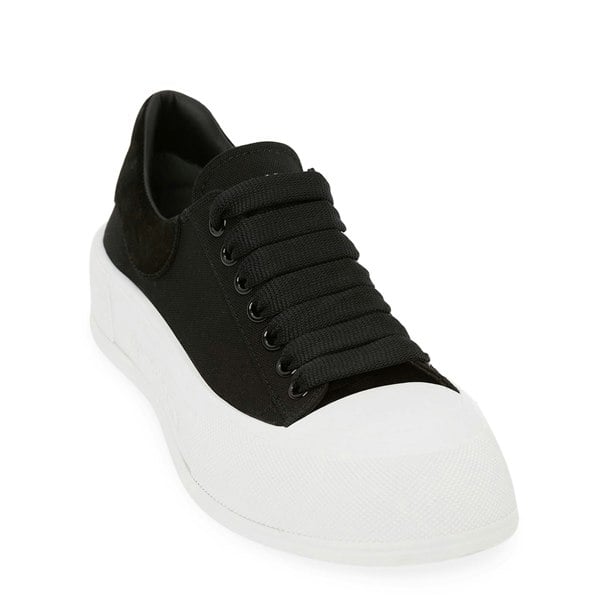 Alexander McQueen canvas suede plimsoll sneaker black white