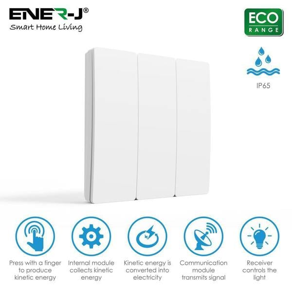 ENER-J 3 Gang Wireless Kinetic Switch Silver Body, IP55 - ECO Series