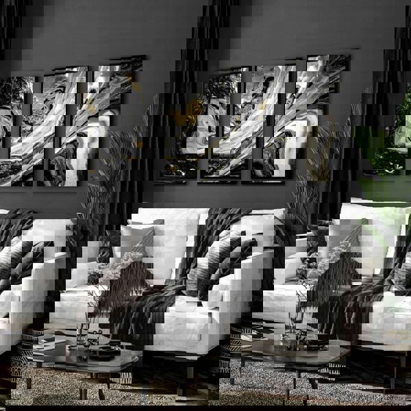 Abstract large wall art | set of 3 Black and Gold wall art prints