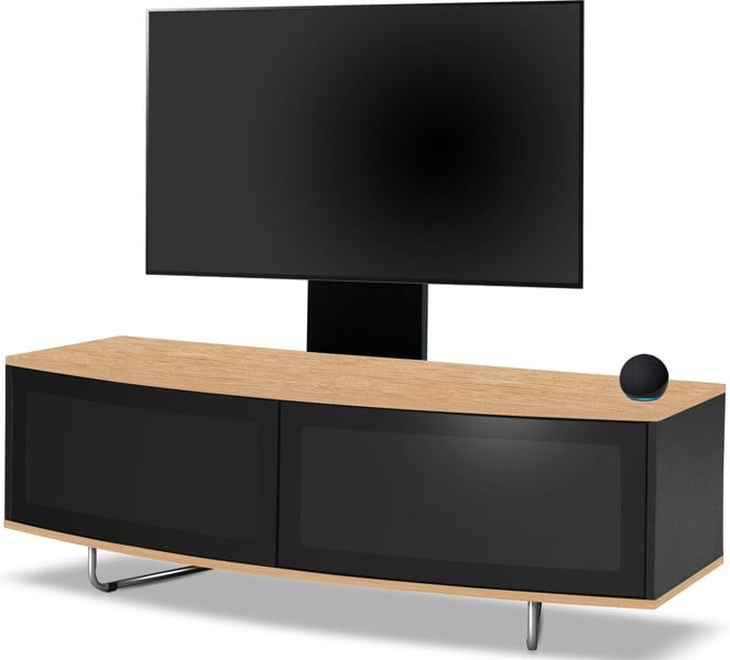 Centurion Supports Caru Black Oak Beam-Thru Remote Friendly Super-Contemporary D Shape Design 32"-65" LED/OLED/LCD TV Cabinet with Mounting Arm