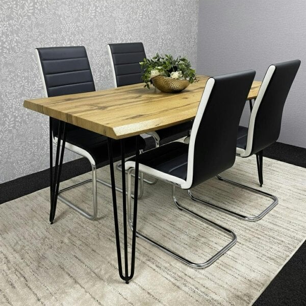 Kosy Koala Modern Dining Table Set With 4 Black Faux Leather Chairs Kitchen Dining Room Furniture