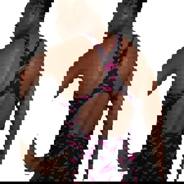 Pink Speedo Boom Logo Allover Medalist Swimsuit with black accents