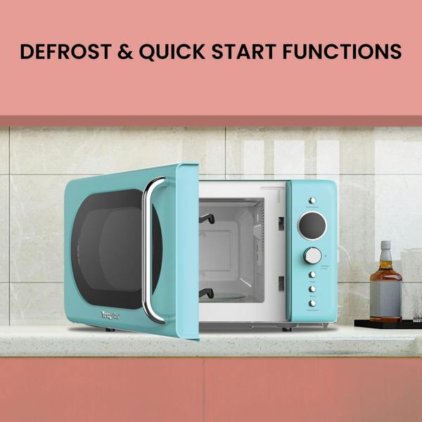 Total Chef Retro Microwave Oven 20L 700W Blue Countertop Microwave with Defrost, Timer & 5 Power Settings