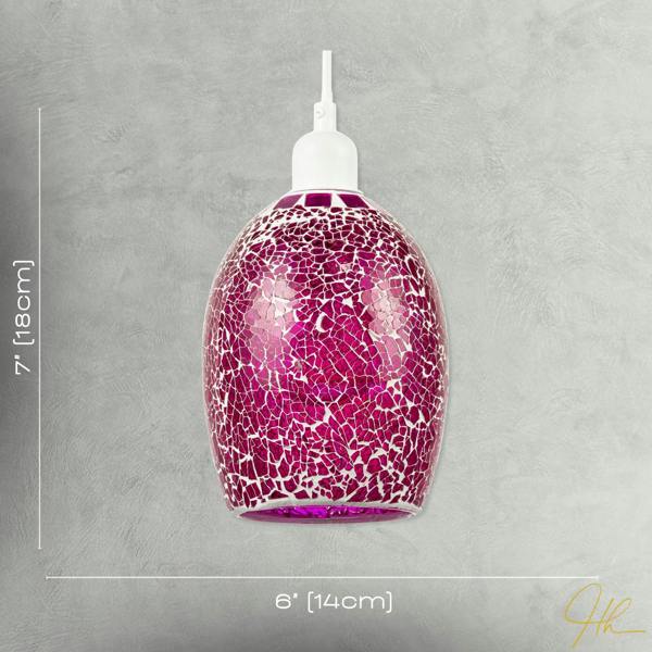 Vibrant Crackle Mosaic Glass Pendant Lighting Shade in Strong Magenta Image 7