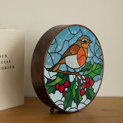Samuel Alexander 25cm Stained Glass Robin Light Up Christmas Decoration with LEDs