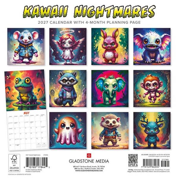 Kawaii Nightmares Calendar 2027, Wall Calendars, Month To View, Art, Gift