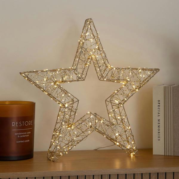 Samuel Alexander 50cm Gold Light Up Christmas Star with 240 Warm White LEDs & Timer